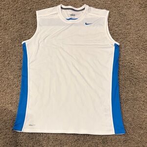Nike White and Blue Sleeveless Dri-fit Tank
